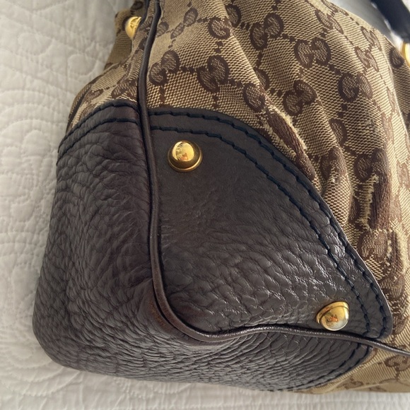 Gucci Jockey GG Monogram Canvas Brown Pebbled Leather Hobo Shoulder Bag - Picture 3 of 16